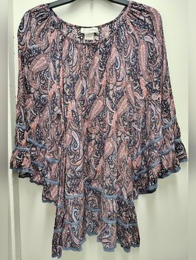 Paisley Vine Peasant Maxi Dress - Size 1xl